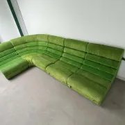 Modular green velvet corner sofa, 1970s