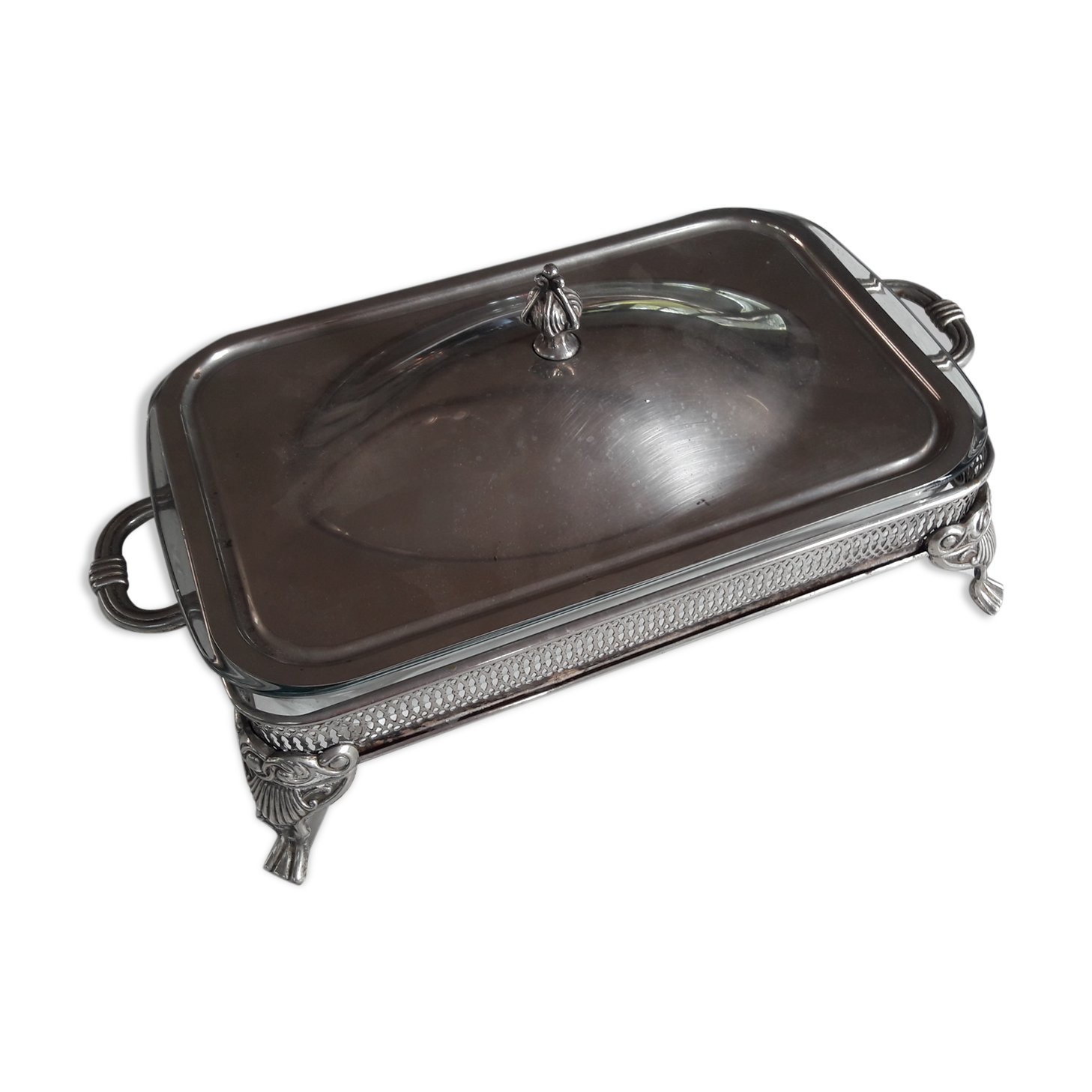 Old silver metal gratin dish