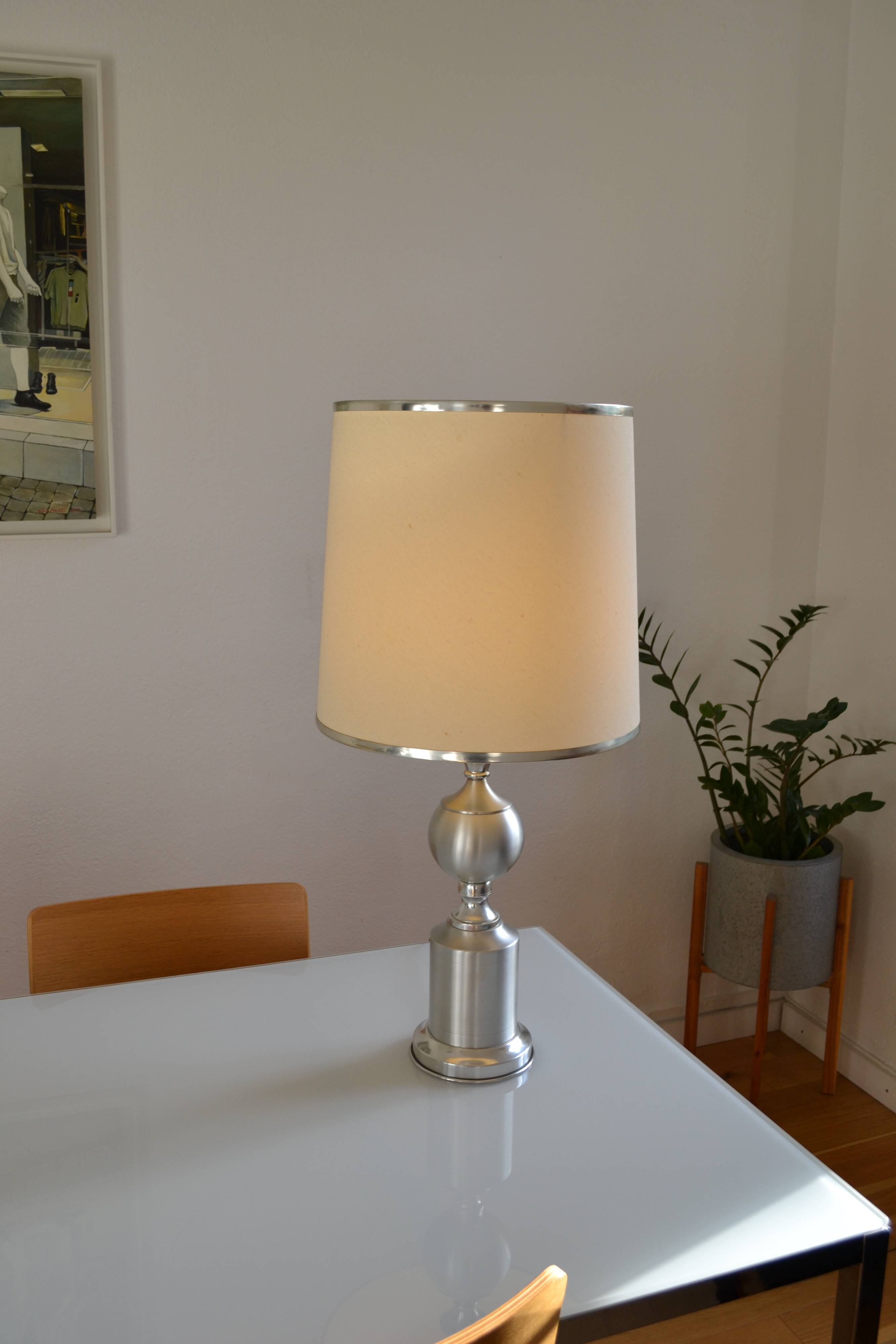 See delmas lamp 70's with fabric and metal lampshade