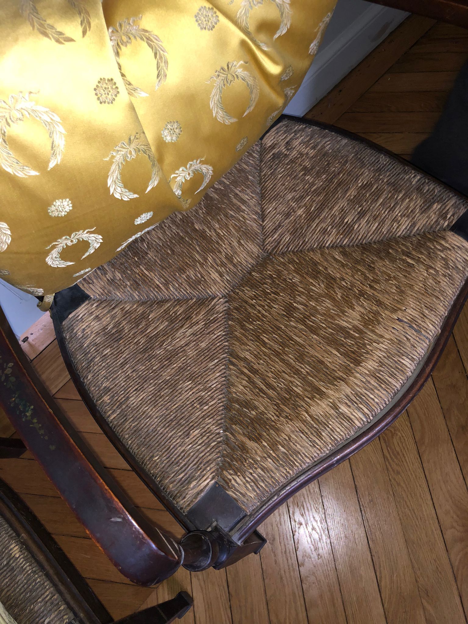 Pair of painted wooden armchairs, nineteenth century