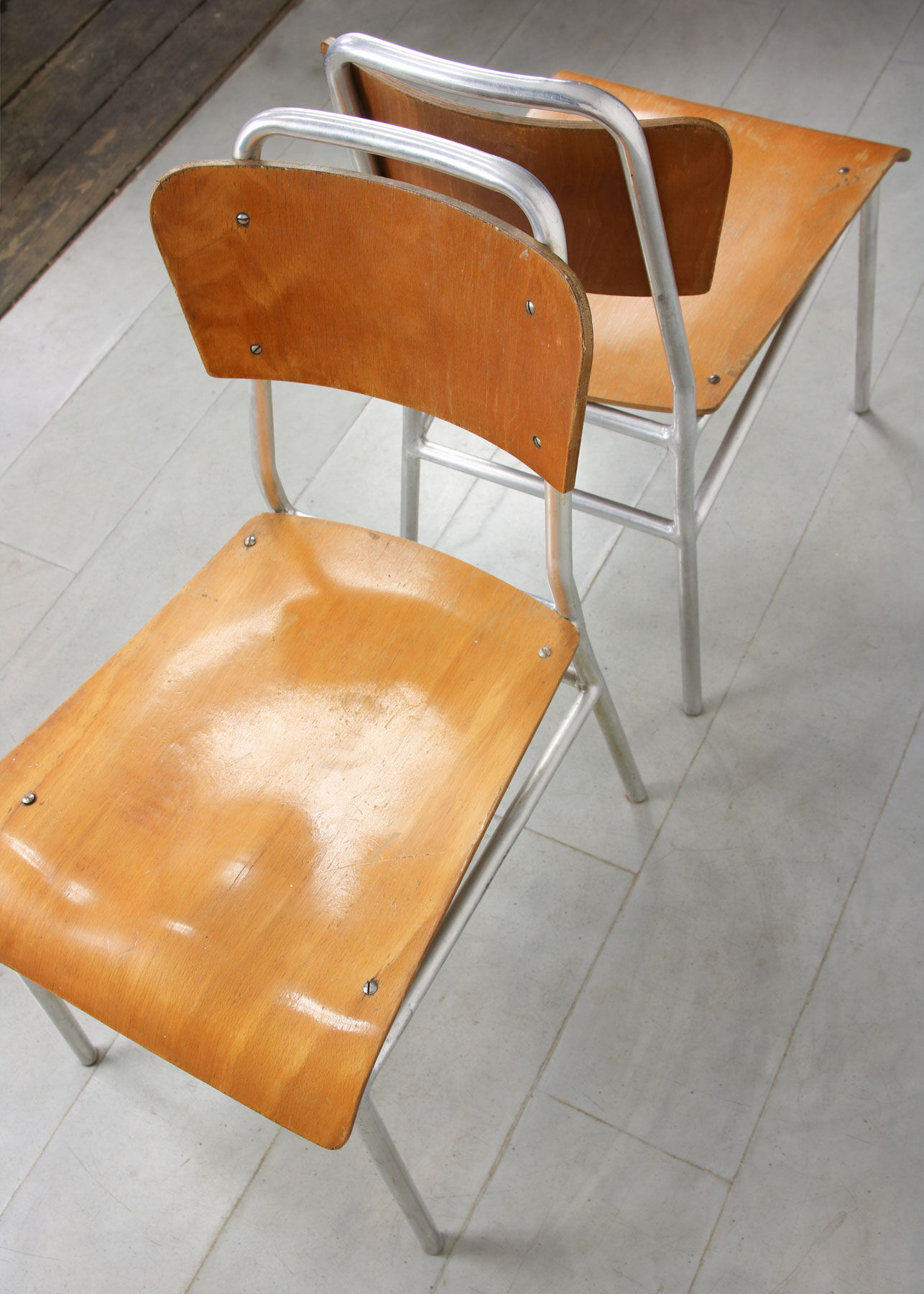 Mid-century Plywood Aluminum Chair, set of 2