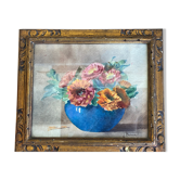 Watercolor "bouquet of zinias" signed old