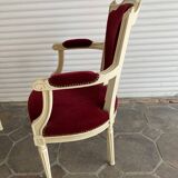 PAIR OF LOUIS XVI STYLE CABRIOLET ARMCHAIRS IN STUDDED RED VELVET FABRIC