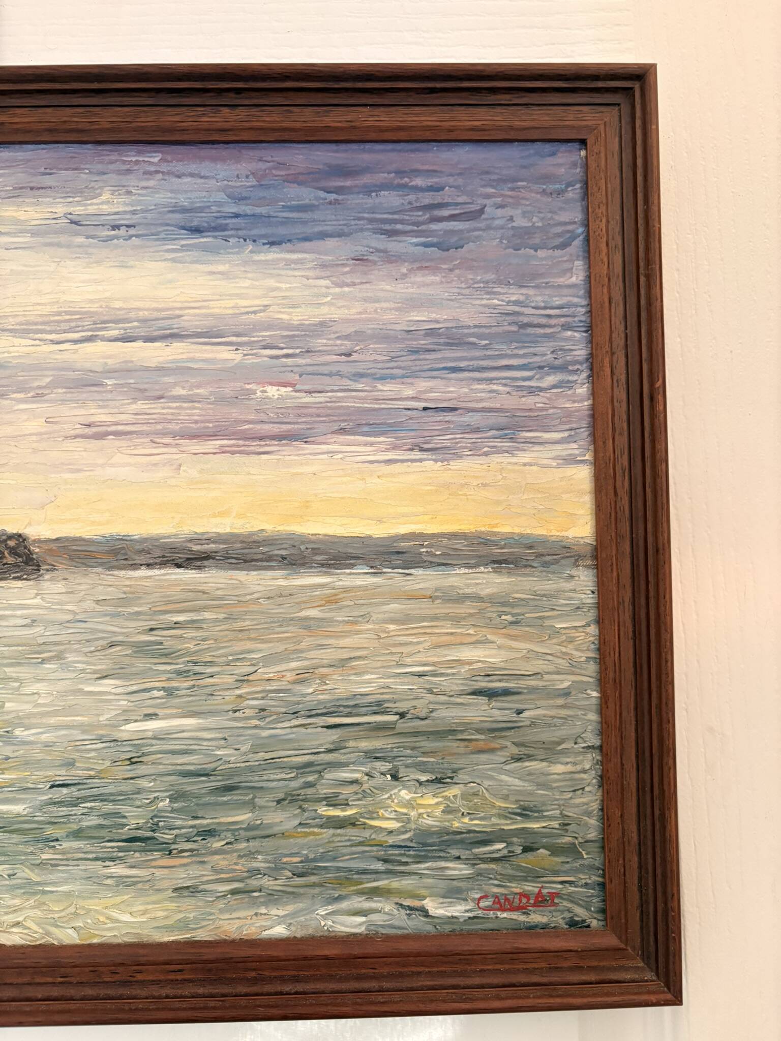 Oil painting knife beach sea sunset cliff signed canda