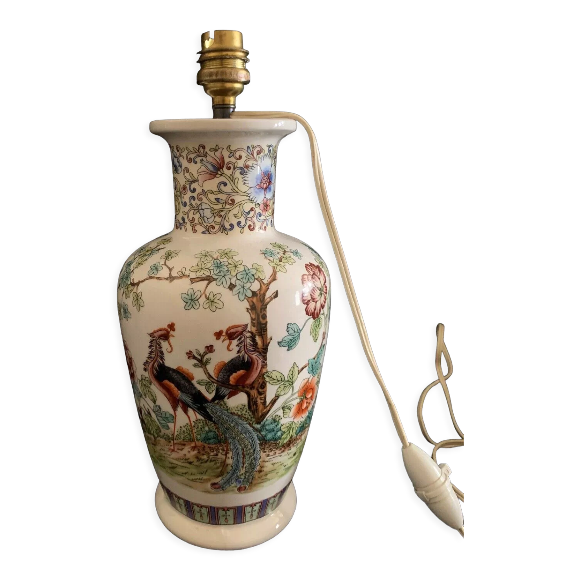 Lamp foot, Chinese style, flowers, sinograms, porcelain, Italy