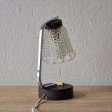 Small vintage bedside lamp in molded glass, chrome metal and steel - 1950s