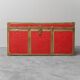 Vintage metal chest with red leather covering, 1950s
