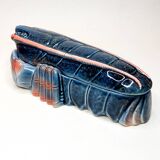 Lobster barbotine signed Michel Caugant midnight blue / coral