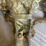Pair of antique wall sconces in bronze - Louis XVI style / Saying