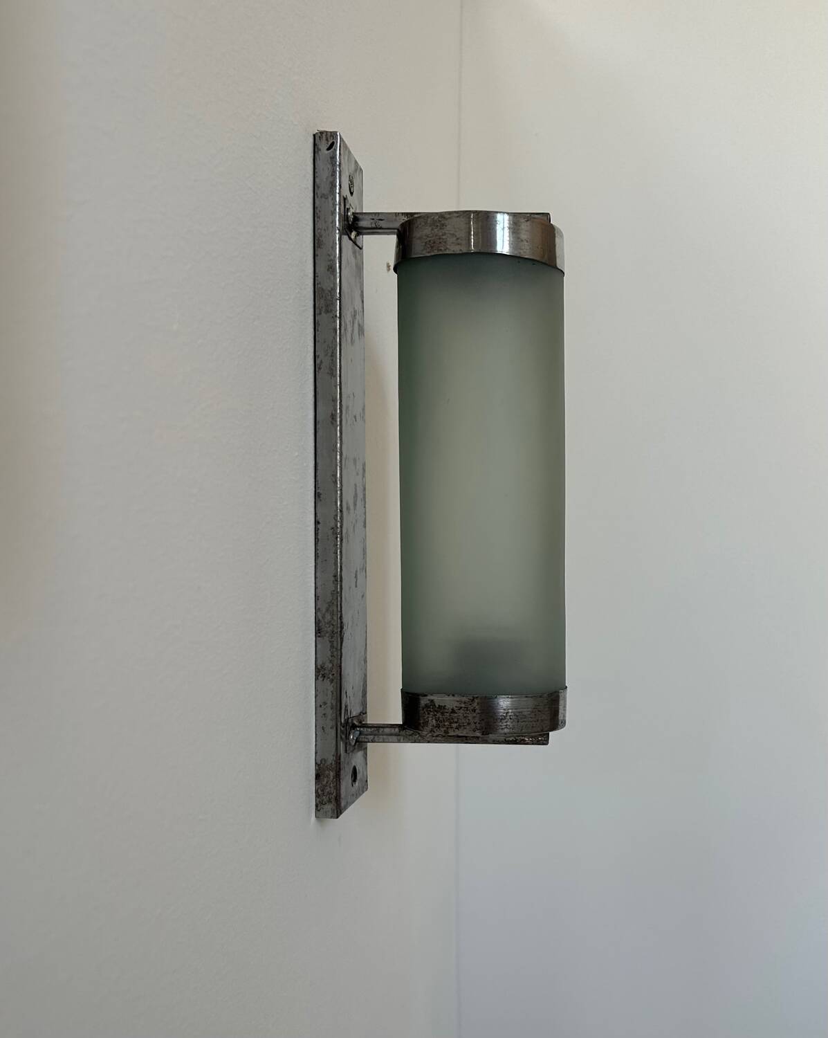 Vintage tubular wall lamp, chrome and sandblasted glass, France 1940