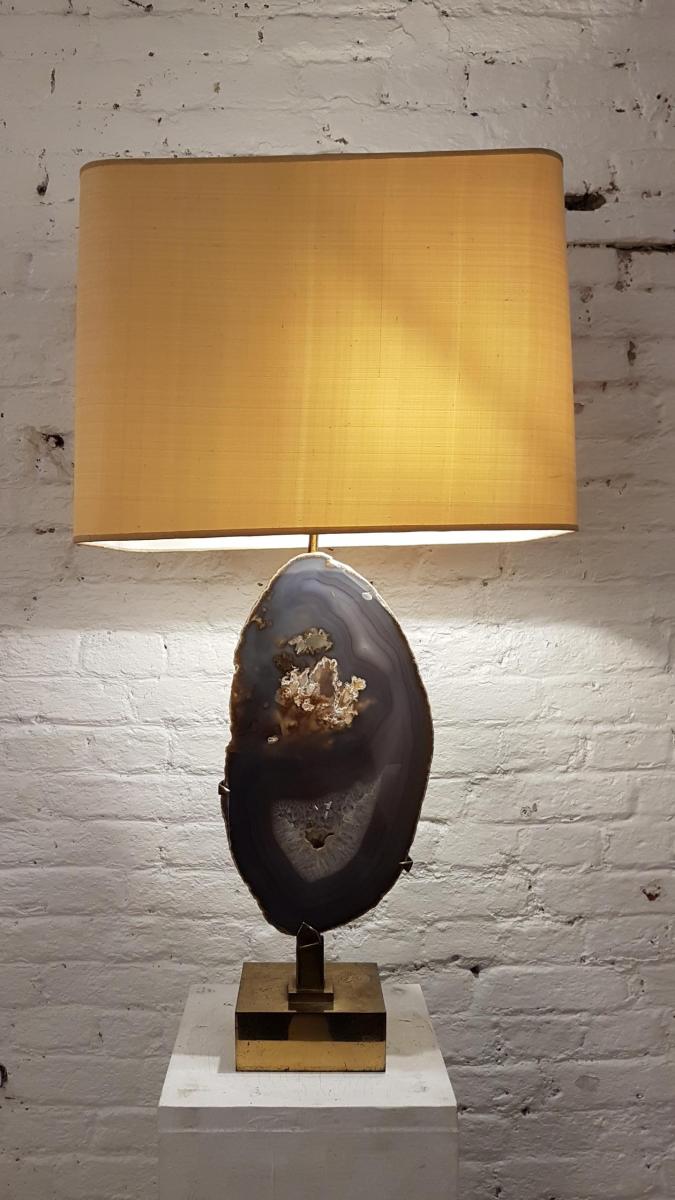 Gilded brass and agate desk lamp by Willy Daro 1980s
