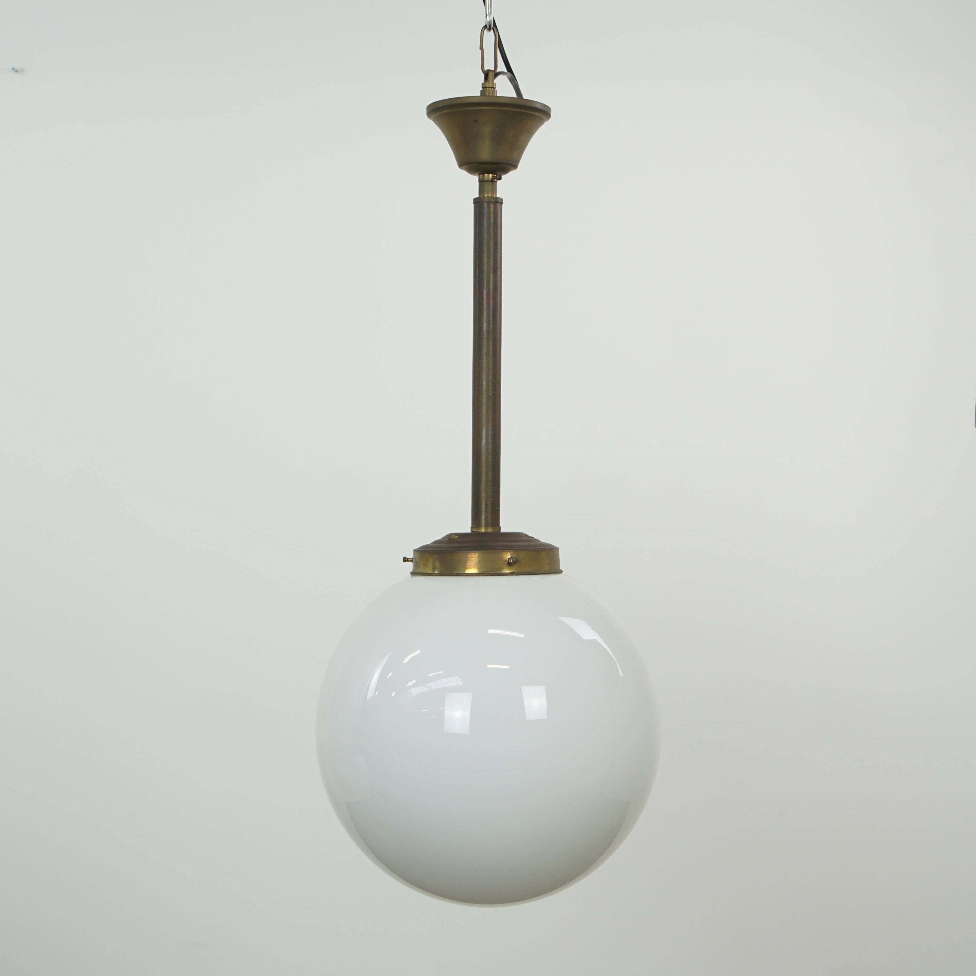 Charming vintage glass globe pendant lamp, milk glass in ArtDeco style