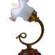 Set of 2 tulip-shaped wall lights in glass, wood, and bronze, art deco style.