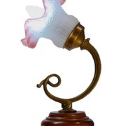Set of 2 tulip-shaped wall lights in glass, wood, and bronze, art deco style.
