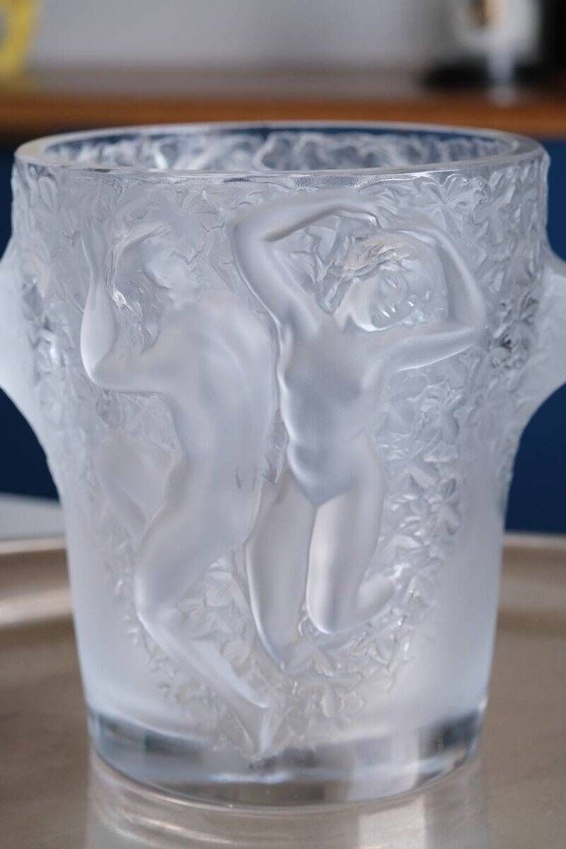 Champagne Bucket “Ganymede” Crystal Vase by Lalique, 20th Century
