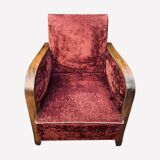 Pair of Art Deco club armchairs in burgundy red velvet, 1930s