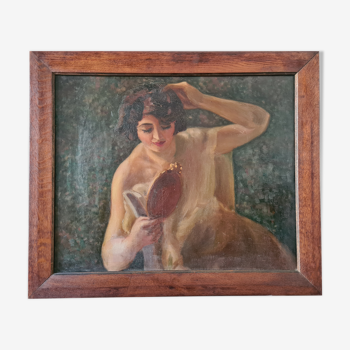 Élégante au miroir - Huile sur toile 1930