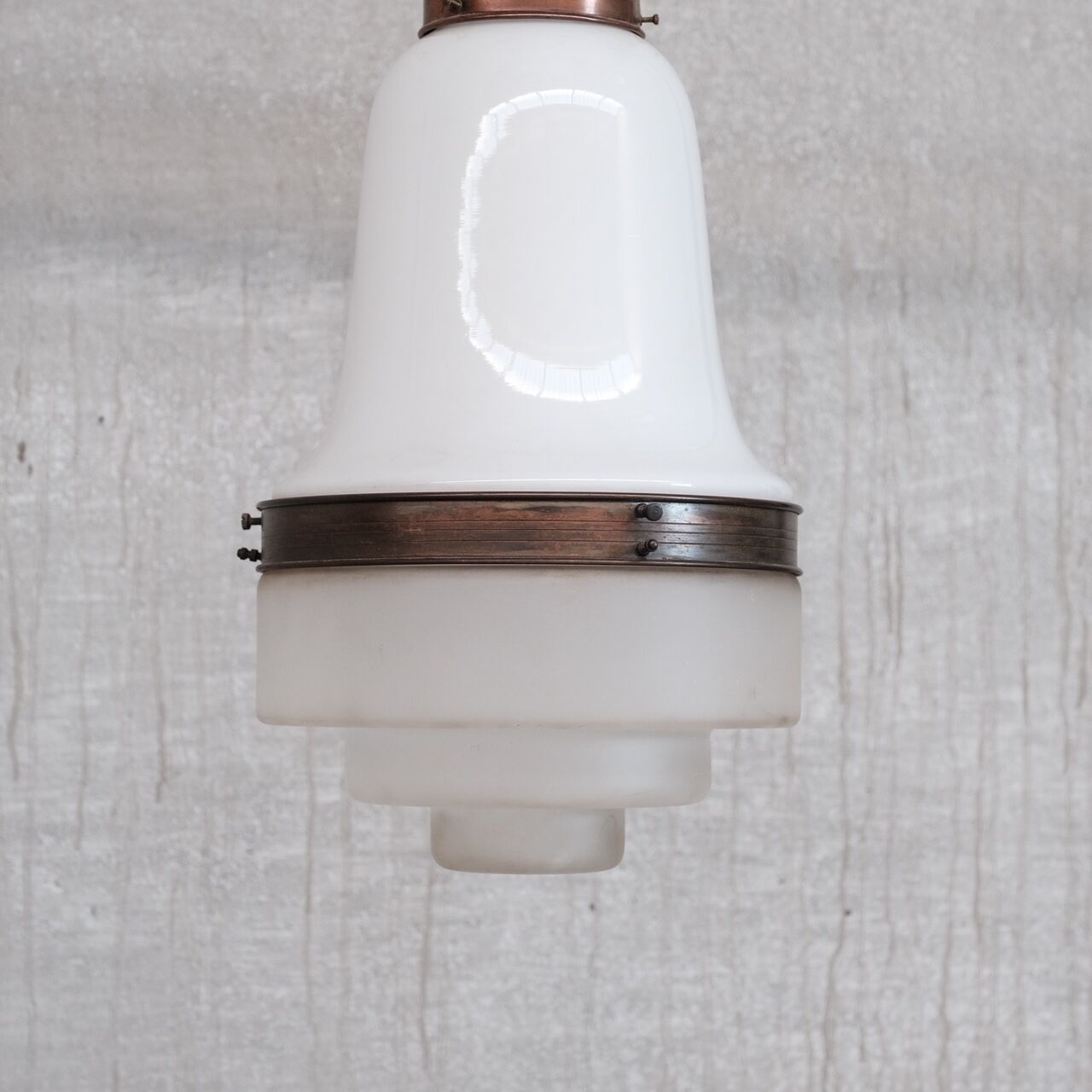 Antique two tone glass and copper pendant light