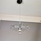Portuguese farmhouse mid century clear floral glass dish pendant lamp 1960s