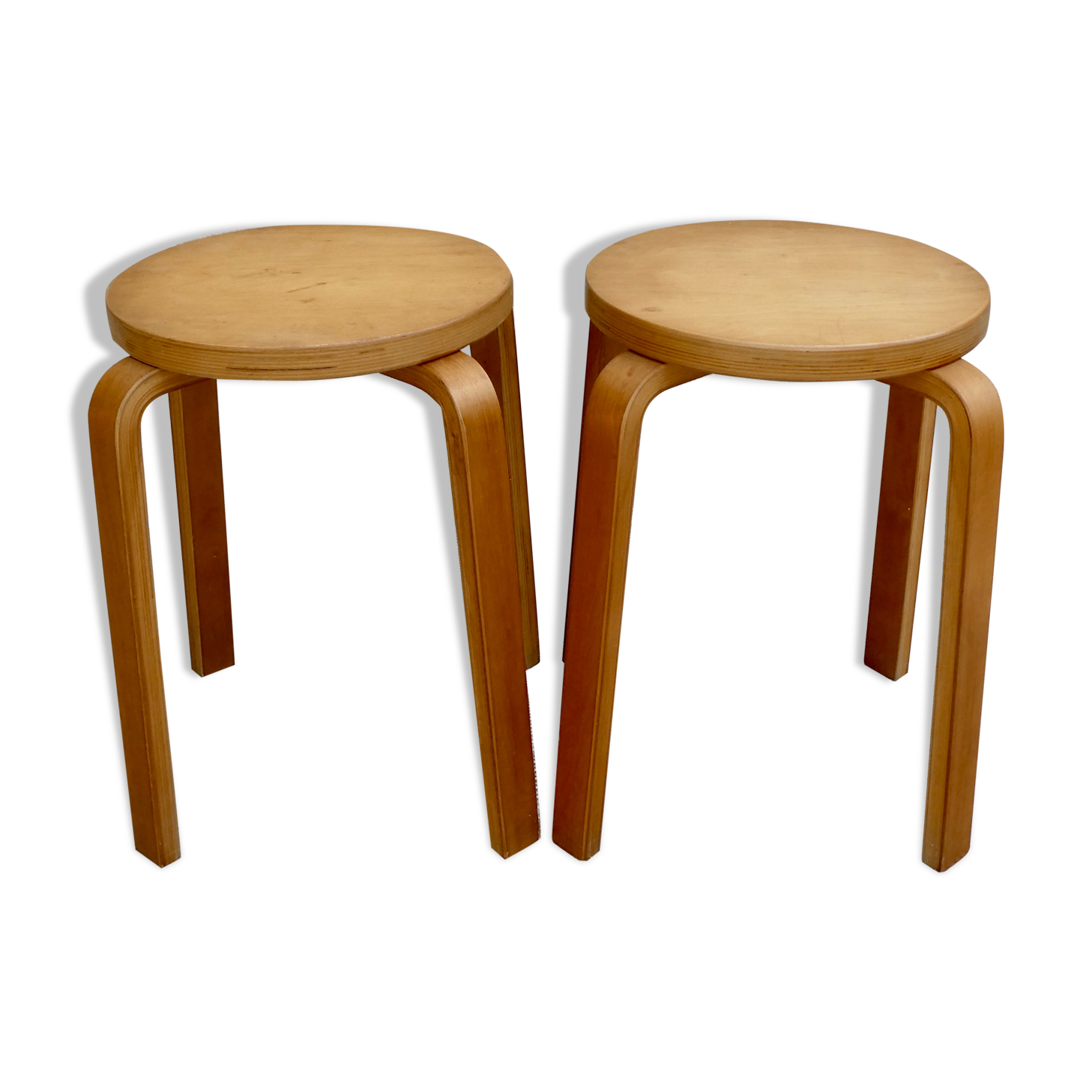 Pair of light wooden stools, 60s