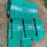 Artiga tablecloth and 6 napkins, Basque linen, green with white embroidery