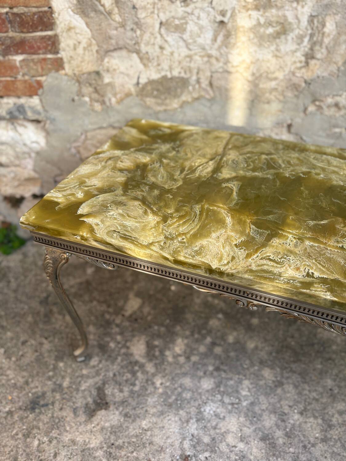 Louis XV style coffee table in onyx and metal
