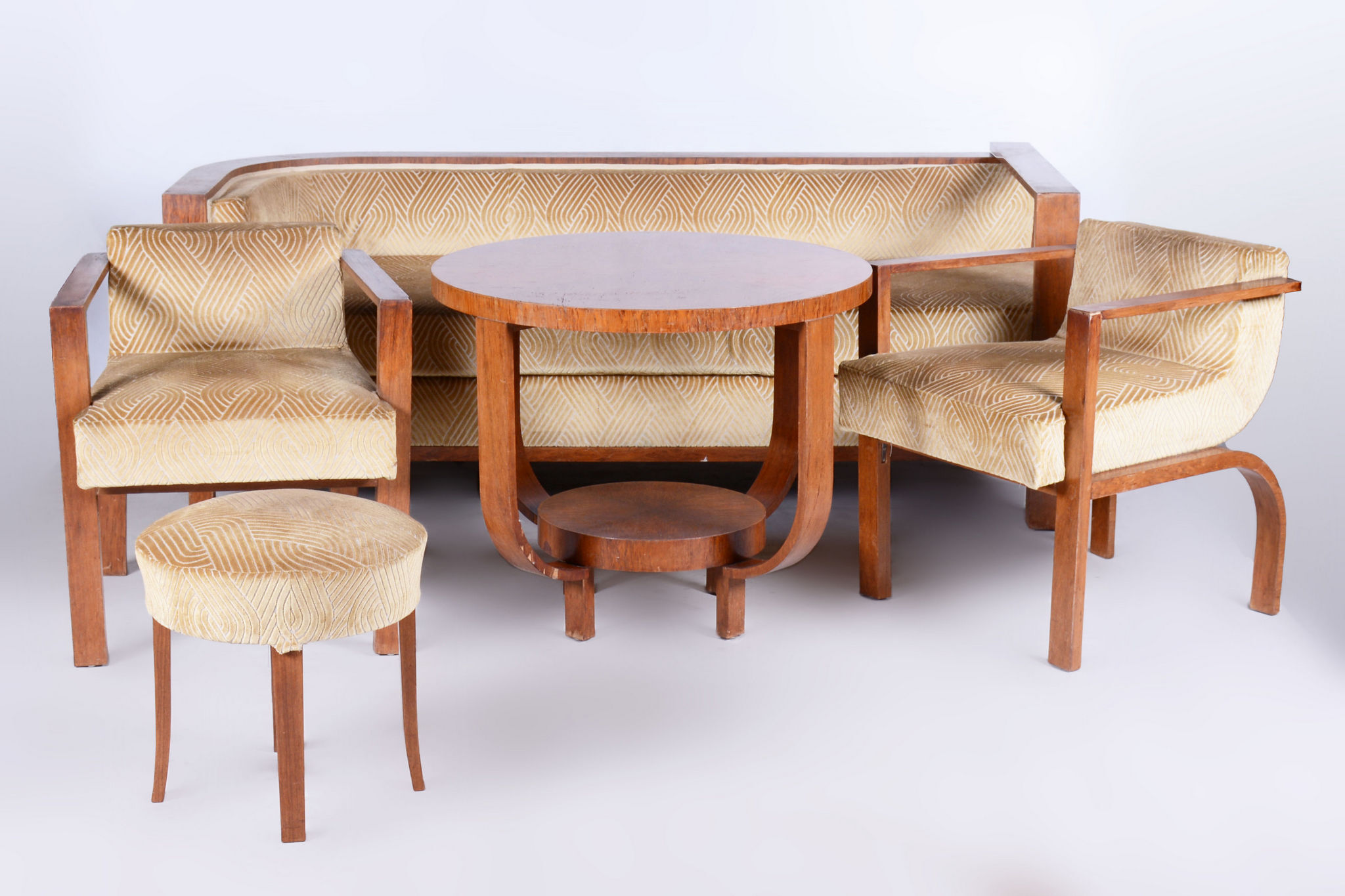 Palisander Seating Set with Coffee Table, Art Deco, Restored, France, 1920s