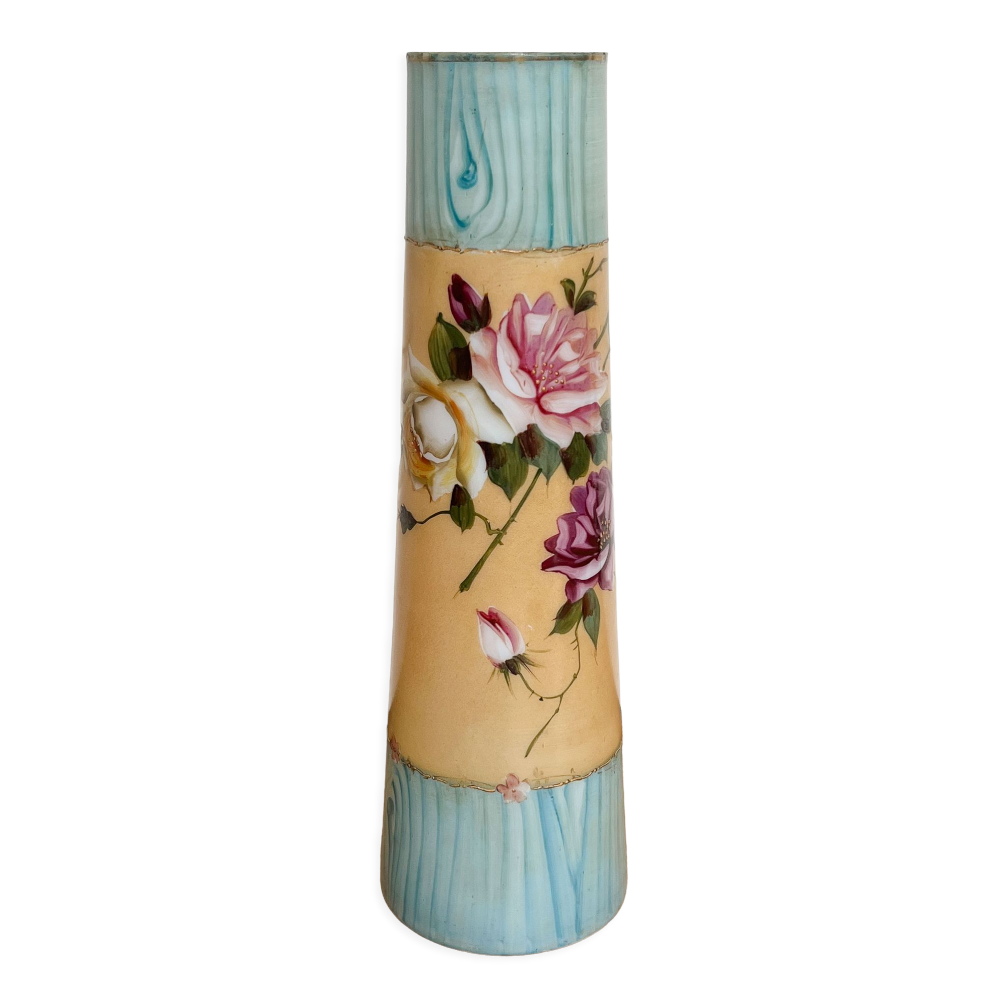 Blue and beige vase with flower pattern