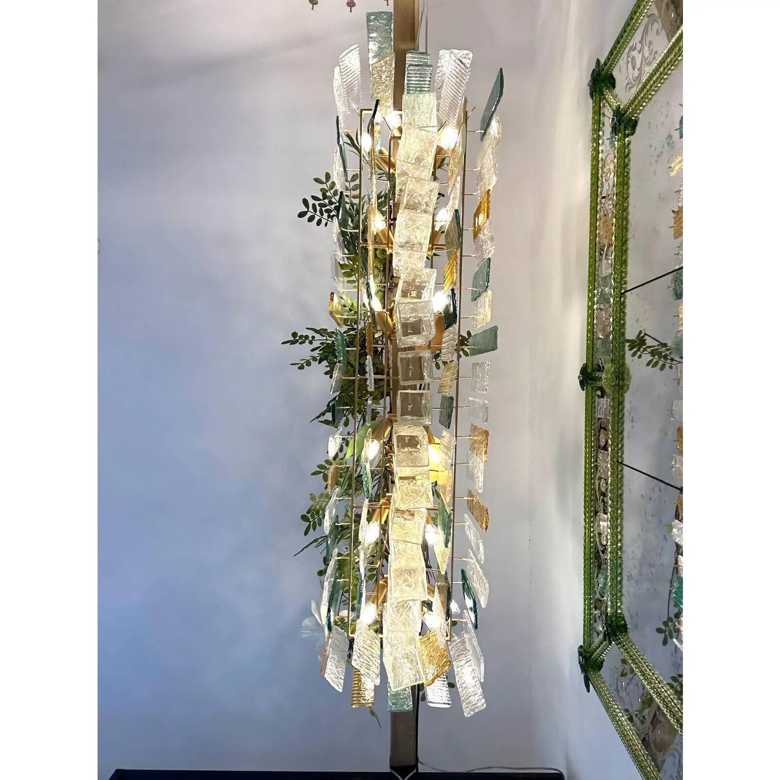 Monumental Rectangular Strip “Listelli” Murano Glass Chandelier by Simoeng