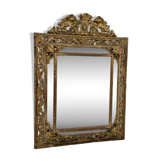 Louis XIV style mirror with closed sides in wood and gilded stucco, 19th century