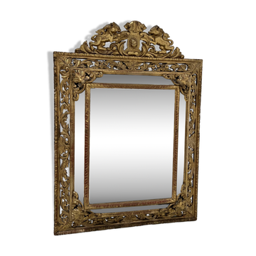 Louis XIV style mirror with closed sides in wood and gilded stucco, 19th century