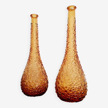 Pair of Italian Empoli vases in amber bubbled glass