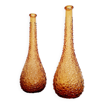Pair of Italian Empoli vases in amber bubbled glass