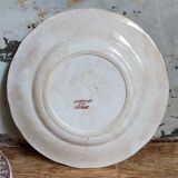 Sept assiettes à dessert terre de fer aux oiseaux f.f.Pexonne fin XIX ème