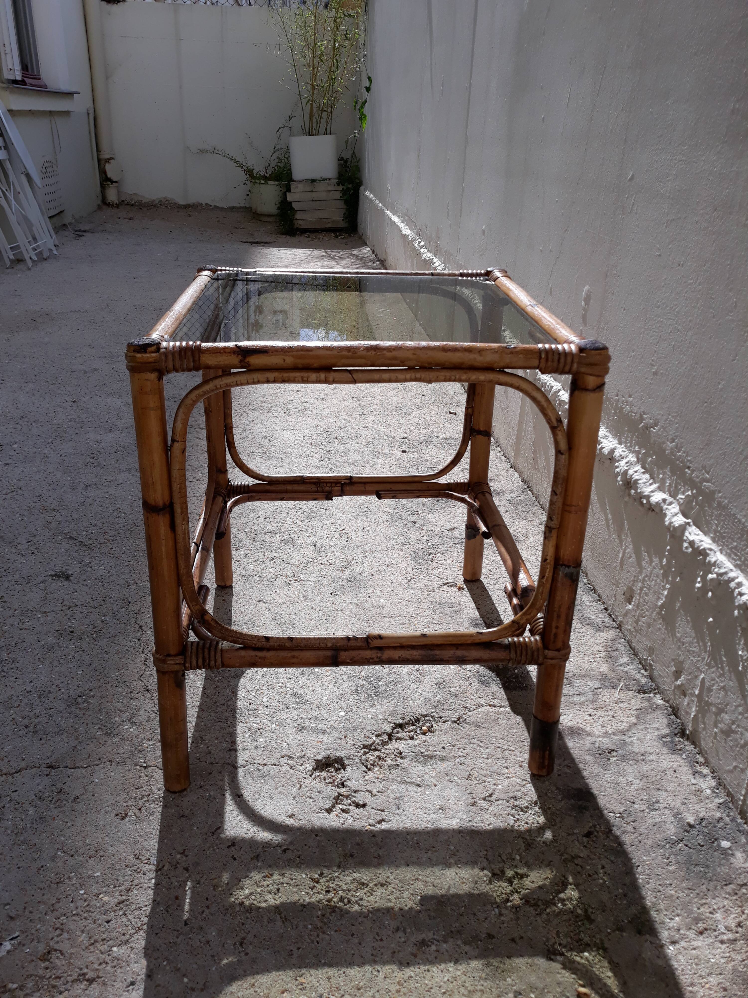 Table low rattan bamboo vintage