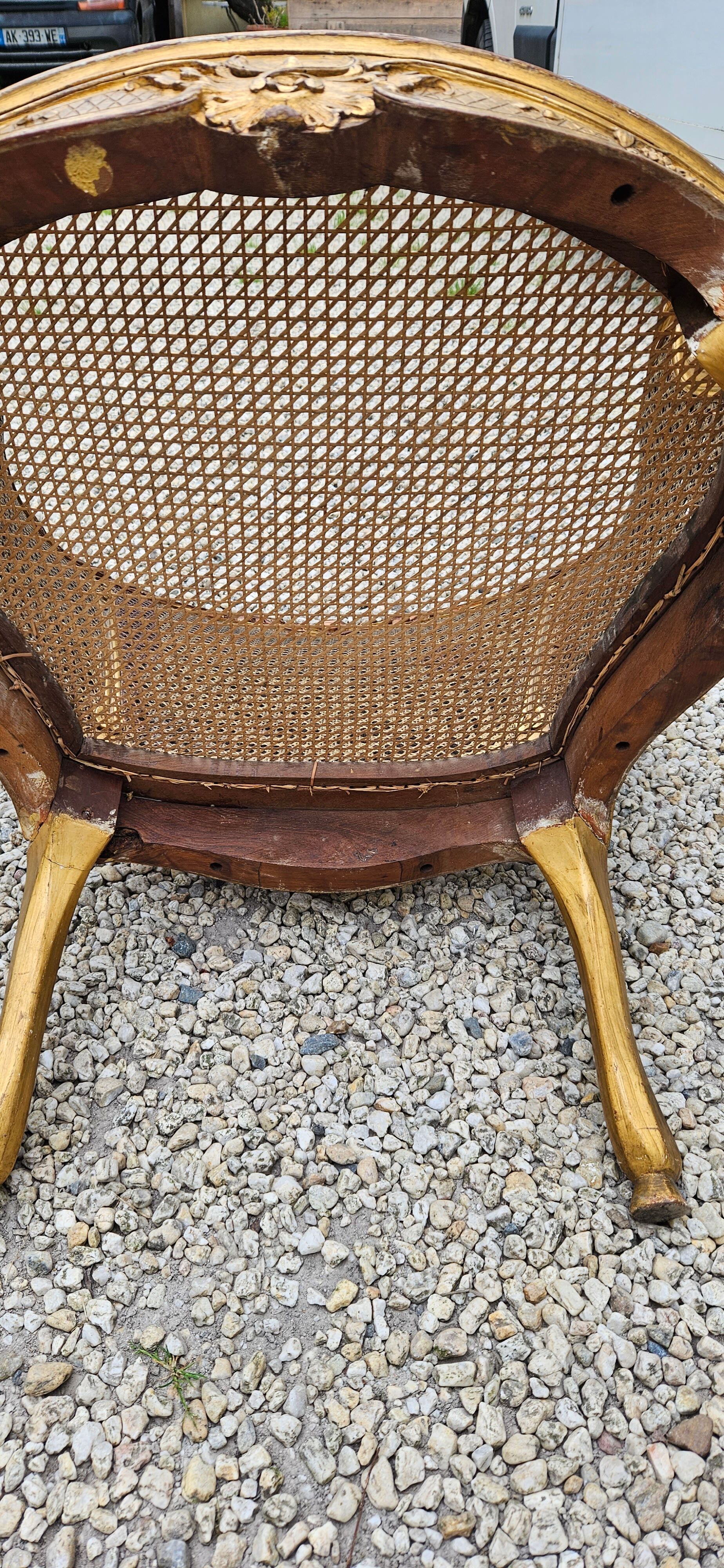 Gilded wood armchair and double canning