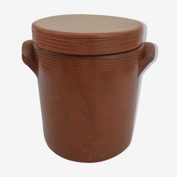 Brown pot in grés with lid - old salt pot made in France