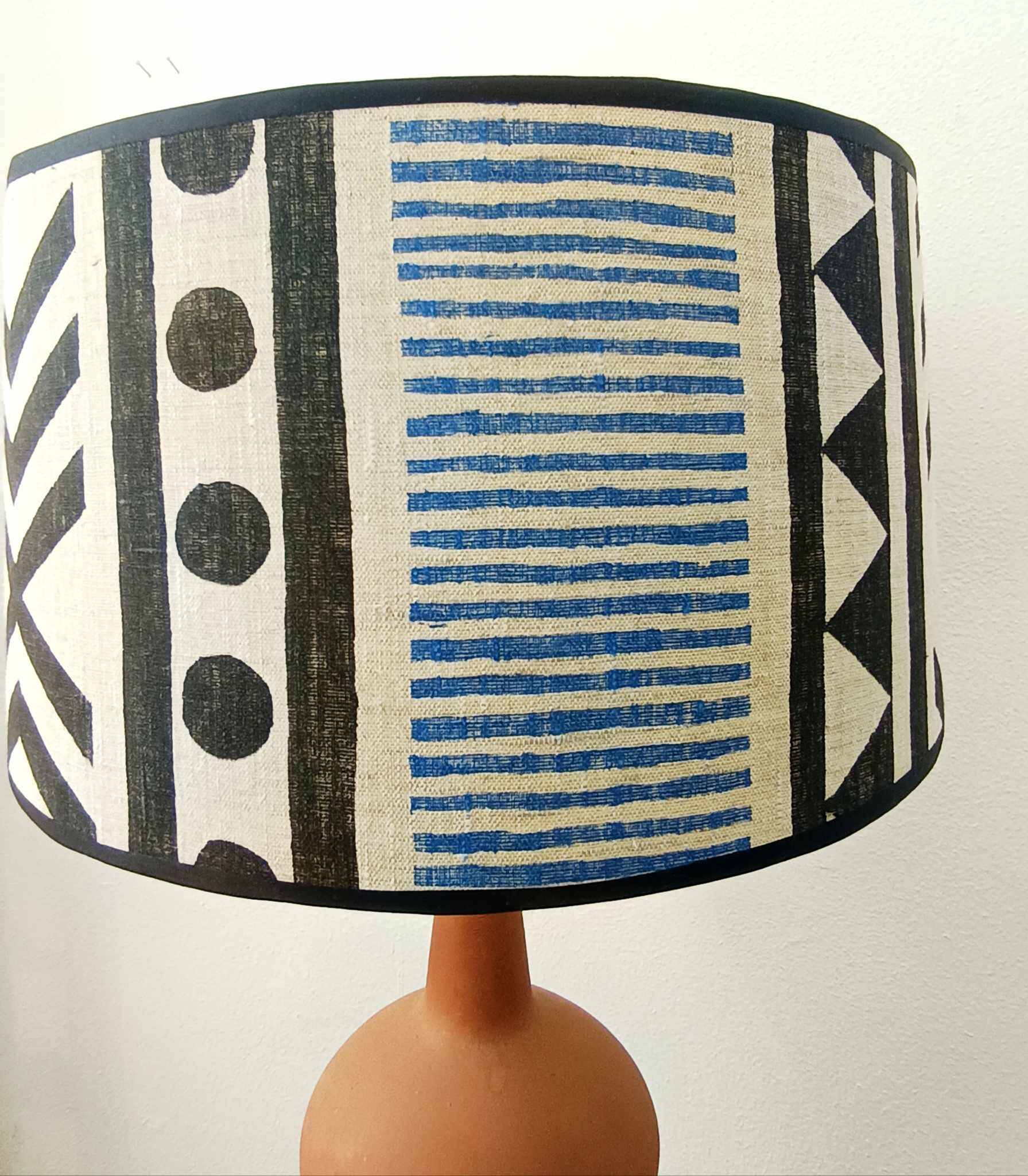 Large terracotta lamp and vintage tribal lampshade