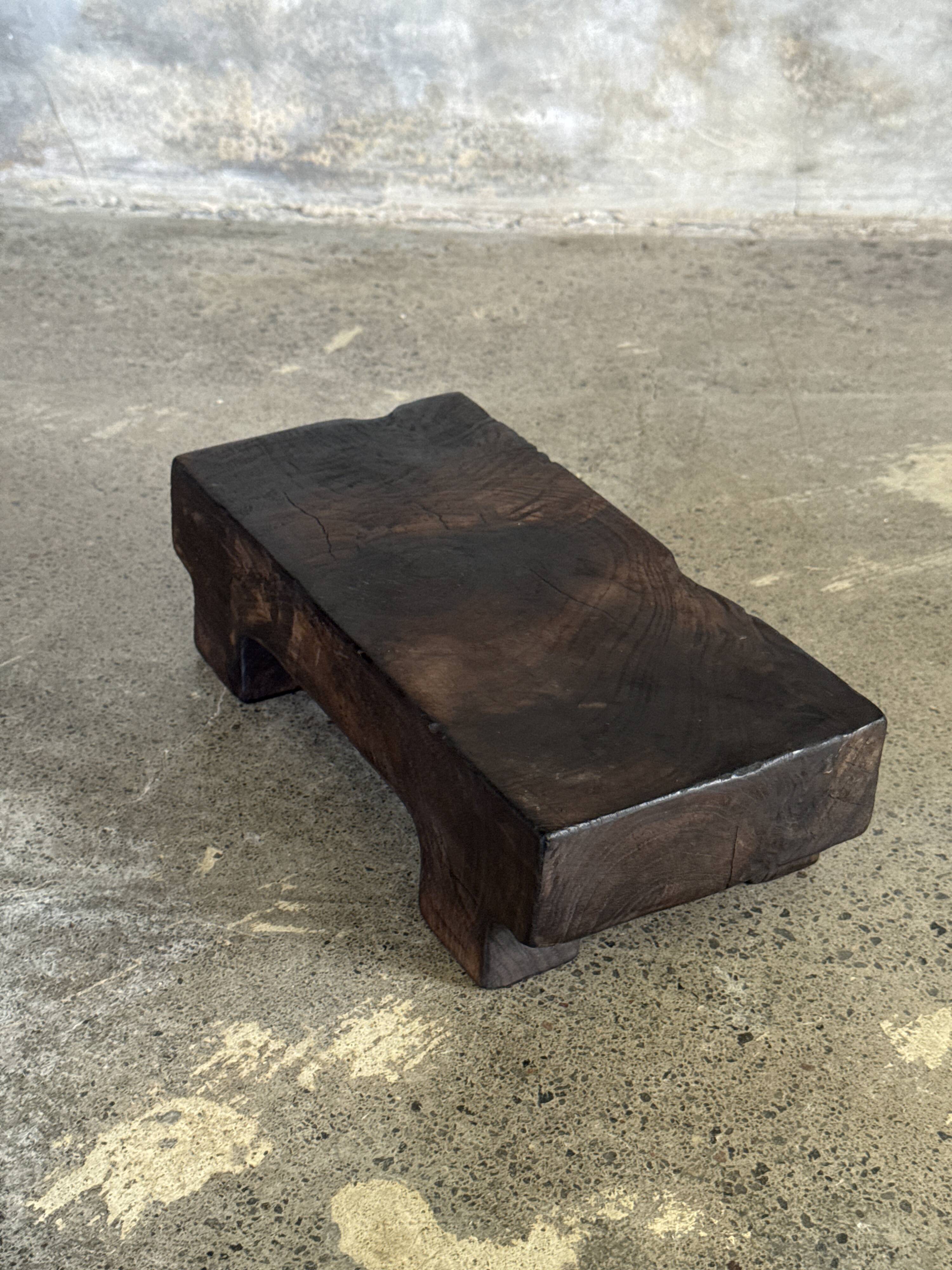 Small stool, black solid teak accent stool wabi-sabi L30 W8.5 H6.