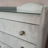 Pair of vintage bedside tables in celadon velvet