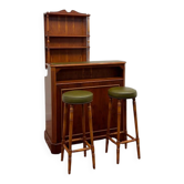 Bar Chesterfield anglais classique avec tabourets de bar