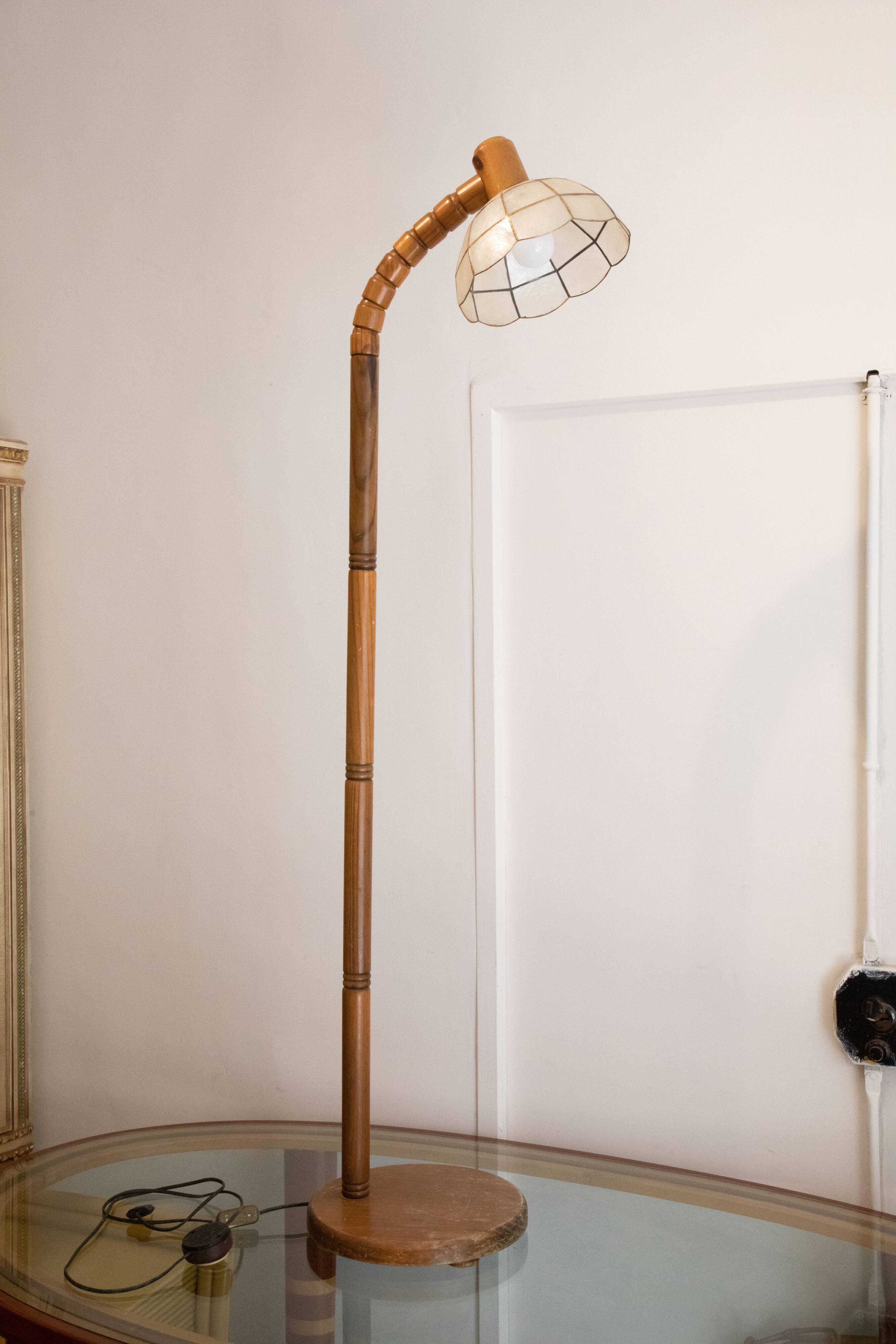 Wood floor lamp lampshade mother-of-pearl