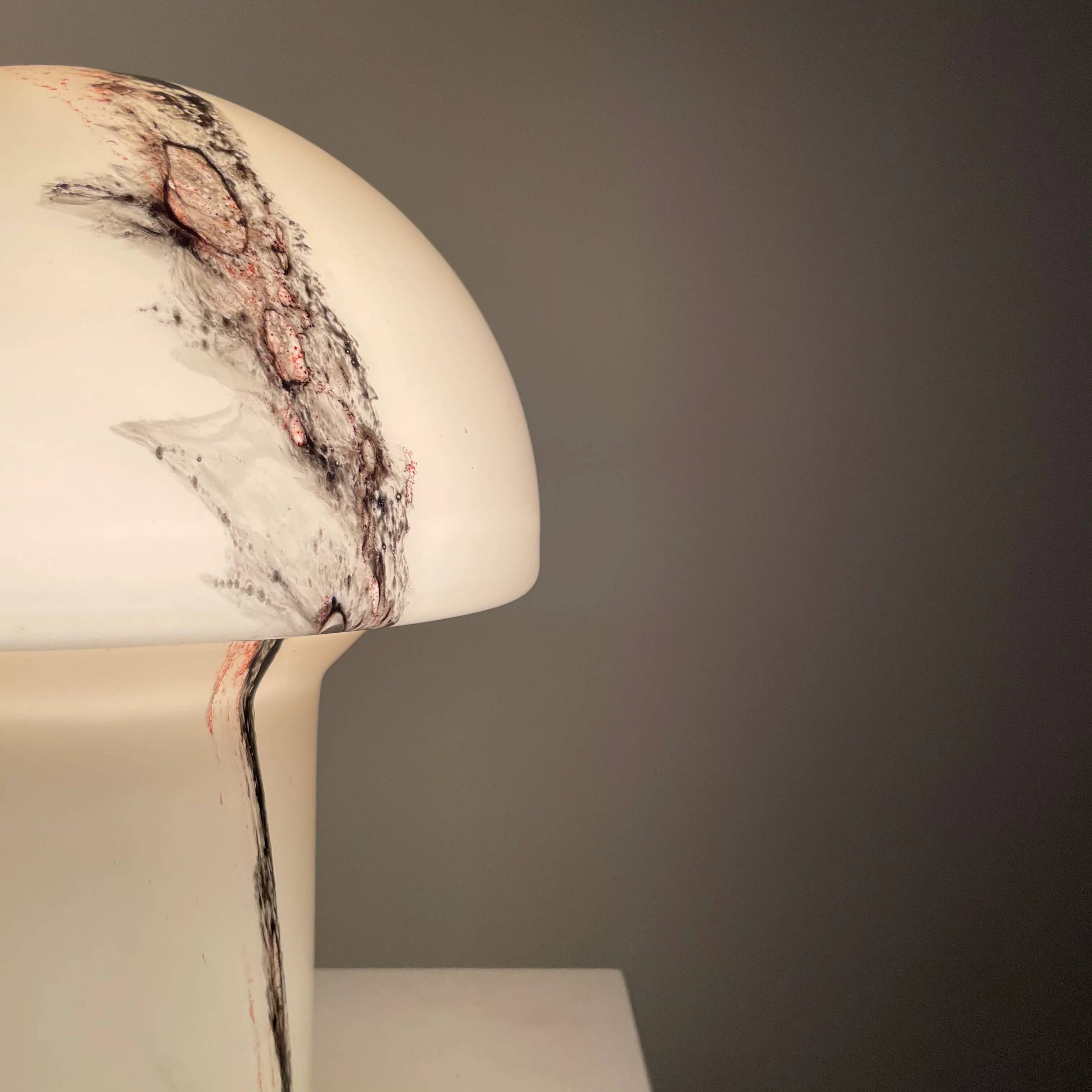 Pair of LIDO mushroom table lamps in brown glass by Peill and Putzler, 1970.