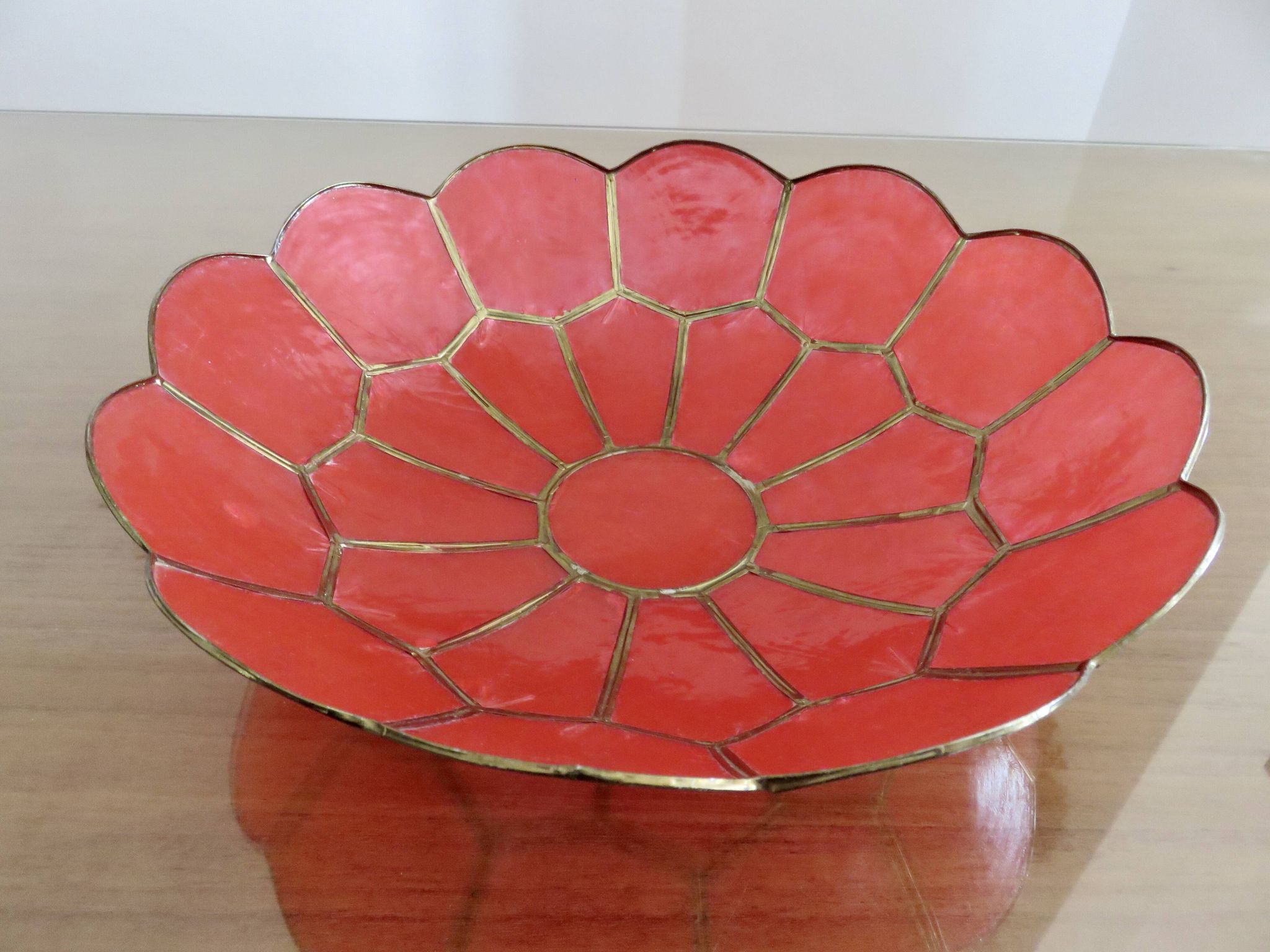 Pocket, cup, in red capiz mother-of-pearl and brass 1970