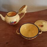 Enameled teapot and sugar bowl