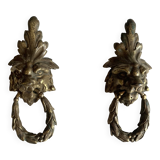Pair of bronze door knockers - Empire lion head handles