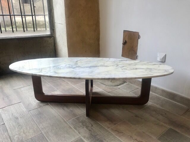Marble and wood coffee table