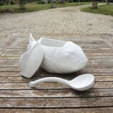 Antique white ceramic fish tureen