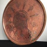 Islamic art tray with ornaments in copper and tin pewter traces