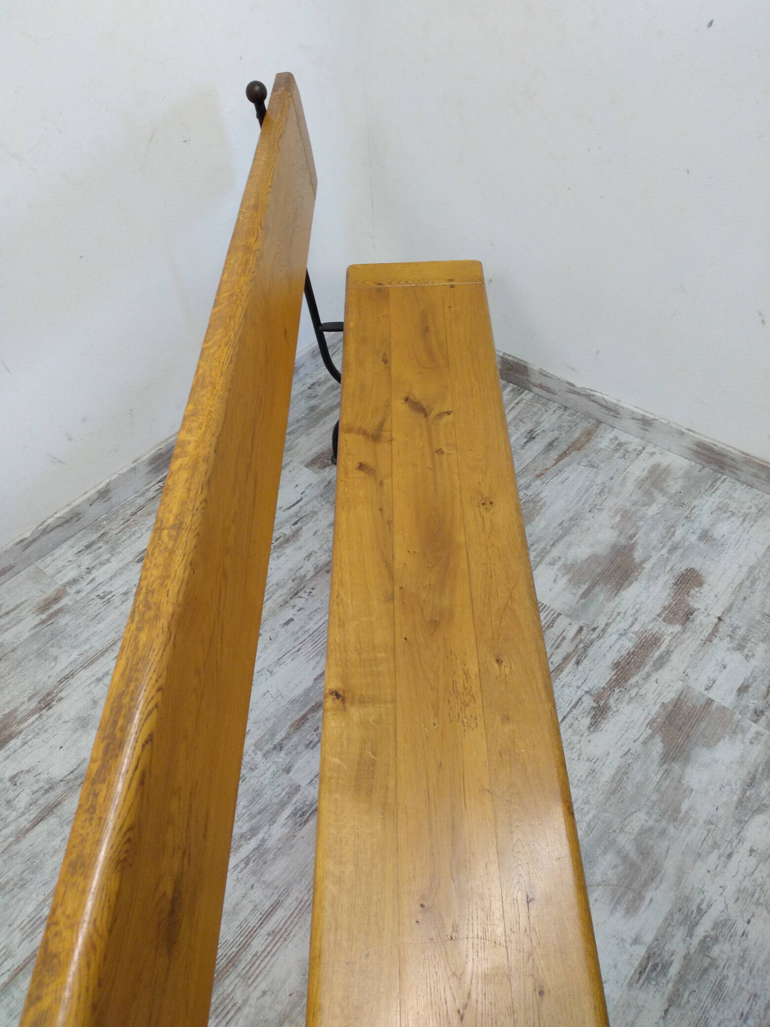 Oak and wrought iron bench